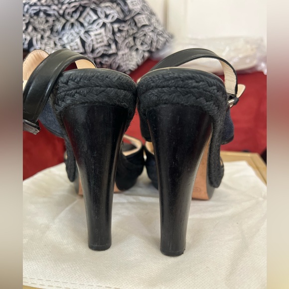 Coach Denim and Leather Peeptoe Platform Sandals - Picture 3 of 6